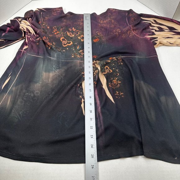 NY Collection Women's Sz 1X One Button Over Shirt 3/4 Sleeve Brown Preowned Snag - Picture 13 of 14